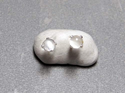 Tiny 4mm White Moonstone Post Earrings set in Sterling Silver