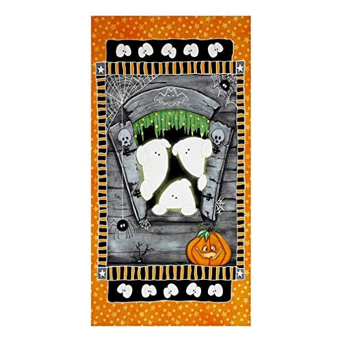 Veedaf 23" Fabric Panel - Chills  and  Thrills Glow in Dark Halloween Ghost