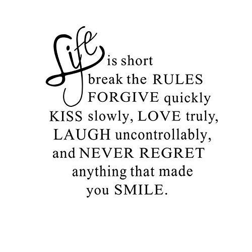 nwoxz Life is Short Break The Rules Text Wall Decal Removable Vinyl Art Home Decor Living Room Quotes Wall Sticker 59x59cm