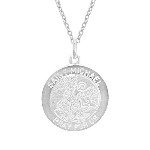 Ritastephens Italian Sterling Silver Small Round Saint St Michael Medal Charm Pendant Necklace, 15mm, 18"