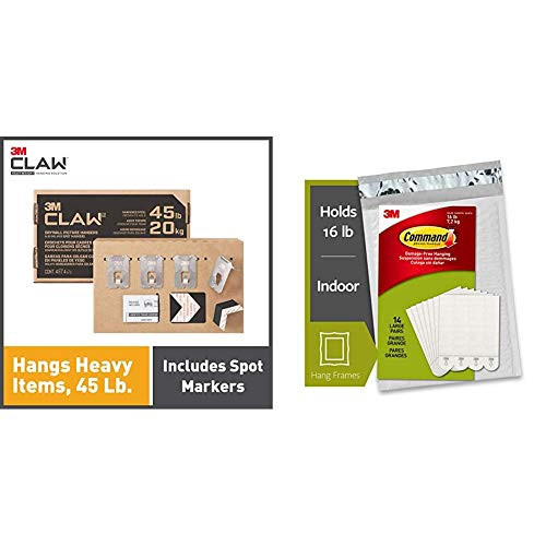 3M Claw Drywall Picture Hangers Holds 45 lb.  and  Command Picture Hanging Strips, Large, White, 14-Pairs