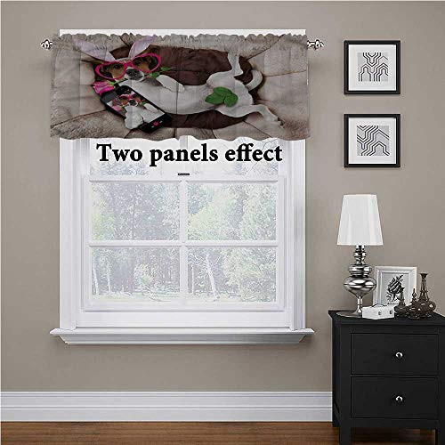 Adorise Valance Curtain Animal, Dog with Heart Shape Glasses Short Small Window Valance Curtains for Kids Girl Baby Nursery Bedroom, 42 x 18 Inch