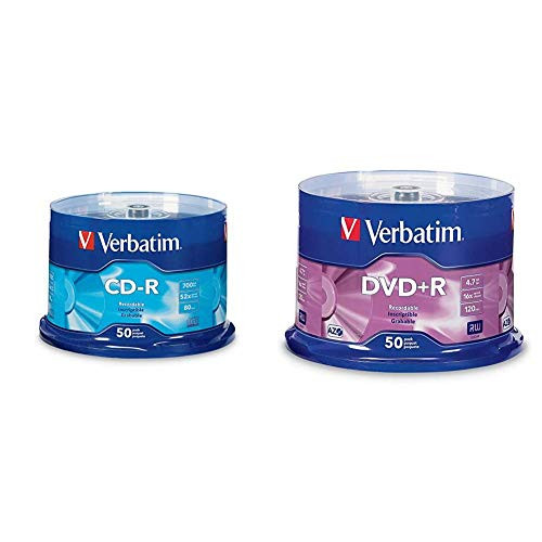 Verbatim CD-R 700MB 80 Minute 52x Recordable Disc - 50 Pack, Silver  and  DVDPlusR 4.7GB 16X AZO Recordable Media Disc - 50 Disc Spindle, Silver - 95037