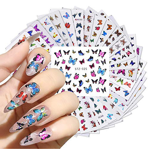 30 Sheets Butterfly Nail Art Stickers Decals Colorful Butterfly Nail Art Supplies Water Transfer Nail Decals Sticker DIY Butterfly Nail Decorations Accessories Butterflies Nail Art Foil Transfer Manicure Set