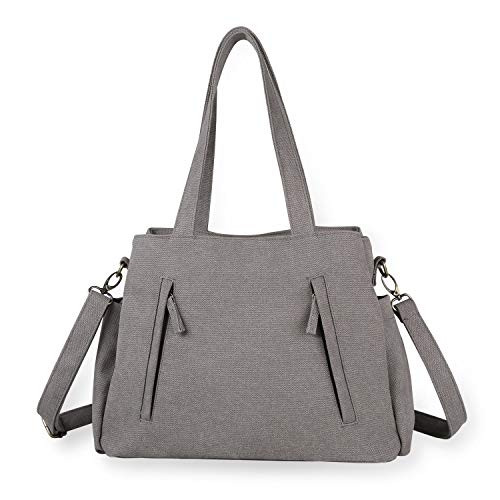 IDAILU Women's Casual Shoulder Bags Canvas Multi Compartment Travel Work Messenger Purses and Handbags Crossbody Totes (Grey)