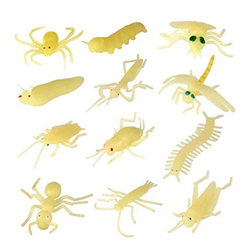 12 Pieces Plastic Insect Bugs Figures Toys,Glow in The Dark Bugs Insects Trick Light Up Toy