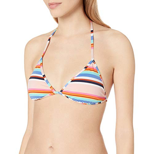 Hobie Junior's Halter Triangle Bra Bikini Swimsuit Top, Multi//Stripe-Out, L
