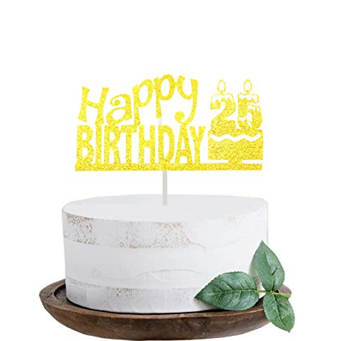 Happy 25th Birthday Cake Topper - Hello 25 , Cheers to 25 Years, 25th and Fabulous /Anniversary Party Cake Decorations Supplies (Gold Glitter) Happy 25th Birthday Cake Topper - Hello 25 , Cheers to 25 Years, 25th and Fabulous /Anniversary Party Cake Decorations Supplies (Gold Glitter)