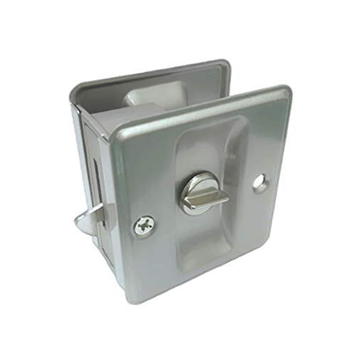 QCAA Solid Brass Sliding Door Pull Privacy Pocket Lock, Satin Nickel, 2 Pack