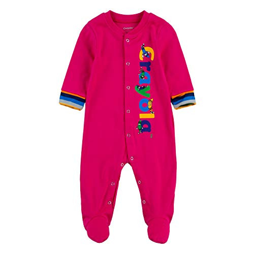 Crayola Baby Long Sleeve Footed Coverall Bodysuit, Razzmatazz, 0/3M