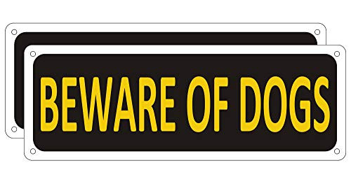 Beware of Dog Signs for Fence (2 Pack), Aluminum Beware of Dog Sign for Yard, 10" x 3.5" Beware of Dogs Sign for House Gate Door, Metal Dog Warning Sign Outdoor, Rust free No Fade Weatherproof