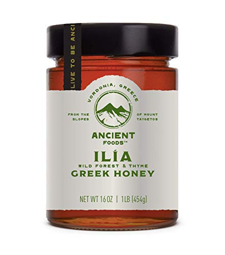 Ancient Foods  Ilia - Greek Wild Forest and Thyme Honey - Honest Raw Unfiltered Mountain Honey - 16oz (1lb)