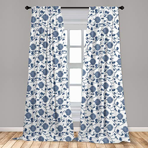Ambesonne Blue 2 Panel Curtain Set, Chinese Floral Garden Pattern Nature Inspirations with Traditional Ornament Design, Lightweight Window Treatment Living Room Bedroom Decor, 56" x 63", White Blue Ambesonne Blue 2 Panel Curtain Set, Chinese Floral Garden Pattern Nature Inspirations with Traditional Ornament Design, Lightweight Window Treatment Living Room Bedroom Decor, 56" x 63", White Blue