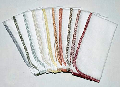1 Ply 14x14 Inches White Cotton Birdseye Paperless Towel Earthtone Edging Set of 10 1 Ply 14x14 Inches White Cotton Birdseye Paperless Towel Earthtone Edging Set of 10