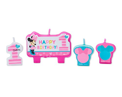 American Greetings Minnie Mouse 1st Birthday Candles, 4 Count, Party Supplies, Molded