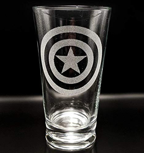 CAPTAIN AMERICA SHIELD EMBLEM Engraved Pint Glass - Inspired by Marvel - Personalized