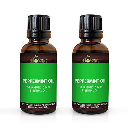 Peppermint Essential Oil by Sky Organics (1 oz. x 2 Pack) 100 percent Pure Steam-Distilled Peppermint Essential Oil Natural Peppermint Oil for Aromatherapy Diffuser Massage Candles and DIY