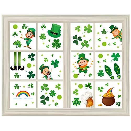 Blulu 100 Pieces St Patrick's Day Window Stickers Clings Shamrock Window Decals Static Clover Stickers Irish Decal Stickers Happy St Patrick's Party Supplies Window Decorations
