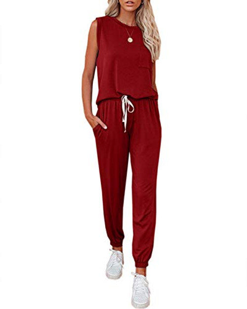 Womens Two Piece Outfit Sleeveless Pullover With Drawstring Long Pants Tracksuit Jogger Set with Pockets