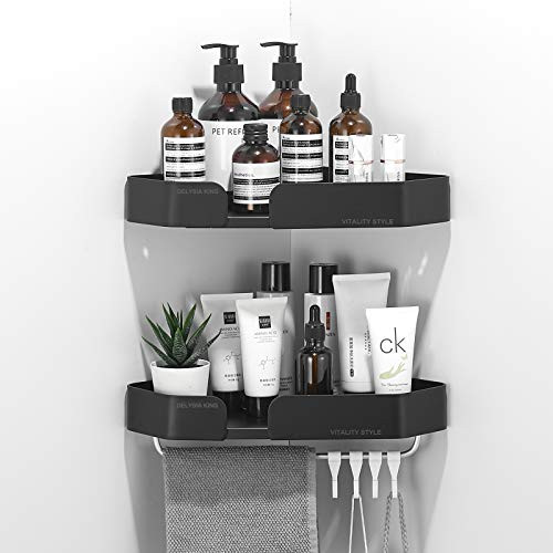 Delysia King 2-Pack Shower Caddy Adhesive Corner Shelf Bathroom Shelves Wall Mounted Organization and Storage,No Drilling