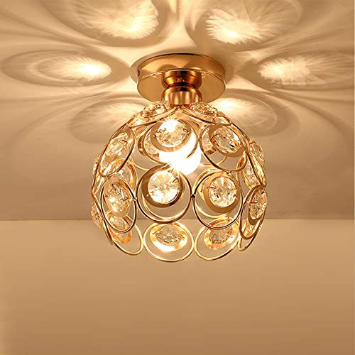 Semi Flush Mount Ceiling Light, Crystal Semi Flush Mount Light Fixture, Modern Mini Crystal Chandelier Light Fixture, Gold Metal Crystal Flush Mount Ceiling Light, for Hallway Light Fixture Ceiling