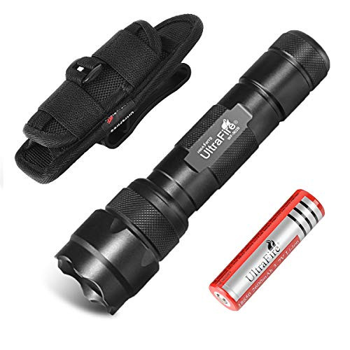 UltraFire WF-502B Single Mode Flashlight,1000 Lumen Tactical Mini LED Flashlights and Holster Duty Belt Holder,with 360 Degrees Rotatable Clip(Included 18650 Rechargeable Battery) for Camping Hiking