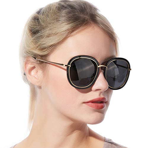 Enafad Womens Mirrored Sunglasses Polarized-Round Frame Oversized Sunglasses for Women with UV400 Protection