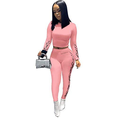 Womens Sexy Long Sleeve Crop Tops High Waist Biker Shorts 2 Piece Bodycon Set Casual Outfit Tracksuit Pink
