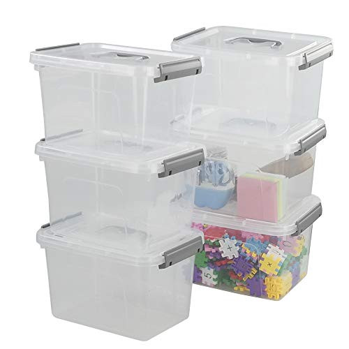 Vababa 6 Quart Clear Plastic Storage Box Latch Box with Blue Handle