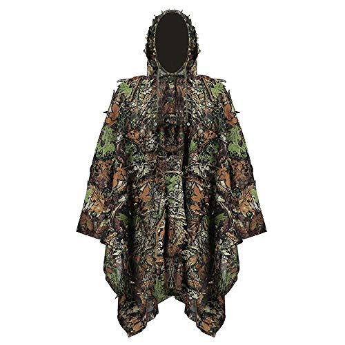 Fouos Ghillie Suits Camouflage Sniper 3D Leaves Woodland Military Clothes and Pants for Jungle Hunting Shooting Photography (PF-Leaf-Cloak)