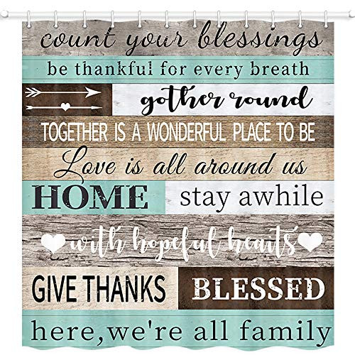 Education Wooden Plank Shower Curtain Set,Inspirational Motivational Words Print on Rustic Wooden Barn Rustic Cabin Polyester Fabric Waterproof Bathroom Bath Curtains with Shower Hooks, 69x75inches