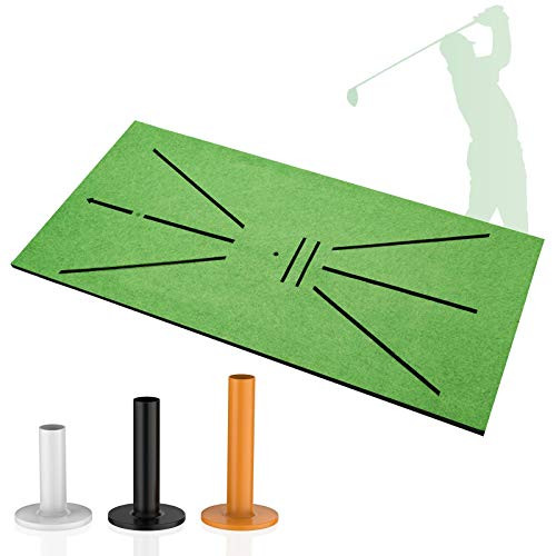 Golf Training Mat and Rubber Golf Tees Holder, Mini Golf Training Aid for Swing Detection Batting, Portable Golf Practice Training Turf Mat for Home Office Indoor Outdoor