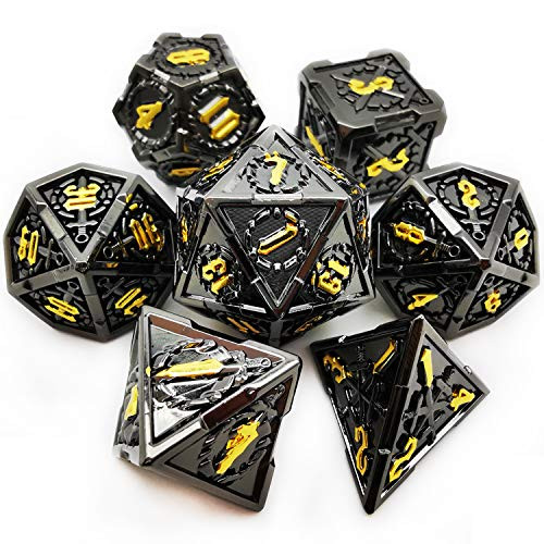 HAOMEJA Metal DND Pirate Sword Game Dice Set 7 Role Playing Dice D and D Dice Dungeons and Dragons RPG MTG Table Games Black
