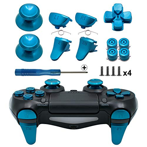 TOMSIN Metal Buttons for PS4 Slim/ PS4 Pro Controller, Aluminum Metal Thumbsticks Analog Grip  and  Bullet Buttons  and  D-pad  and  L1 R1 L2 R2 Trigger for PS4 Controller Gen 2 (Mental Blue)