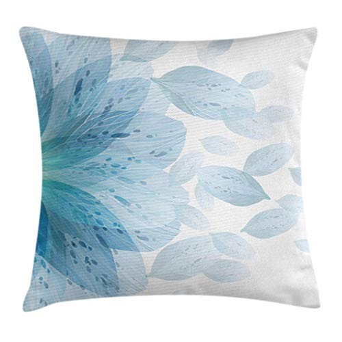 Ambesonne Floral Throw Pillow Cushion Cover, Round Pattern of Blue Flower Petals Spring Season Nature Theme Artwork, Decorative Square Accent Pillow Case, 20" X 20", Blue White