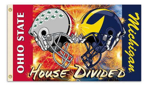 NCAA Michigan - Ohio State 3-by-5 Foot Flag Clashing Helmets with Grommets - Rivalry House Divided, Ohio State/Michigan NCAA Michigan - Ohio State 3-by-5 Foot Flag Clashing Helmets with Grommets - Rivalry House Divided, Ohio State/Michigan