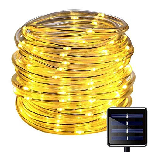 Solar String Lights 100 LEDs 39ft/12M Lights Waterproof Rope Lights String Copper Wire Light for Indoor Outdoor Christmas Garden Party Patio Decor (Warm White)