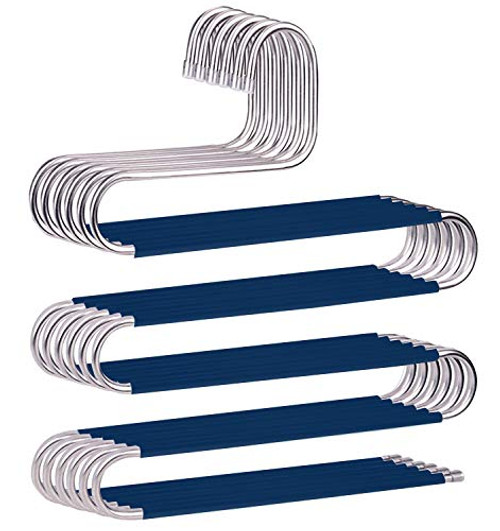 devesanter Pants Hangers Space Save Non-Slip 6 Pack S-Shape Trousers Hangers Stainless Steel Clothes Hangers Closet Storage Organizer for Pants Jeans Scarf Hanging Blue