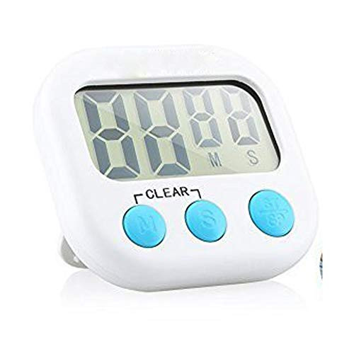 Kiyogoods Digital Kitchen Timer, No Frills, Simple Operation, Big Digits, Loud Alarm, Magnetic Backing, Stand, White Cooking Timers Large LCD Display