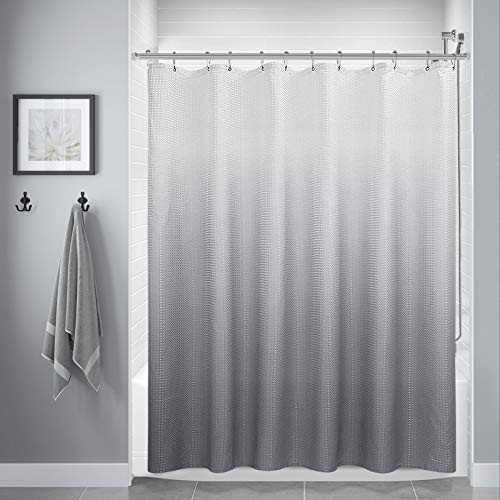 Textured Fabric Bath Shower Curtain, Polyester Ombre Shower Curtains for Bathroom, Waterproof Shower Curtain Liner with 12 Hooks,Machine Washable (72 x 72 inch, Light Grey)