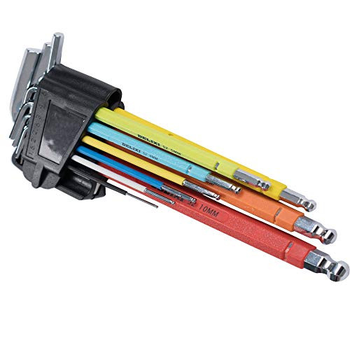DELIXI 9Pcs Hex Key Allen Wrench Hand Tool Wrench 1.5-10mm Metric Size Chromium-vanadium Steel Spanner Long Arm Tool Set Wrench Set Ball End