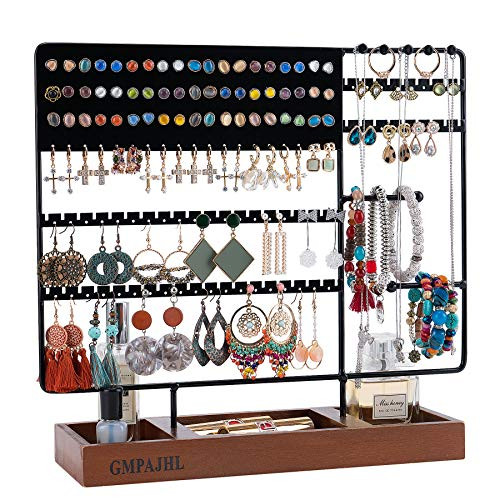 Earring Organizer, Jewelry Holder 3Tier Earring Holder Stand Ear Stud Display Rack Jewelry Stand with Rustic Wooden Base Tray for Earring and Bracelet Necklace Ring Stand Jewelry Tree Girl (130 Holes) Black Earring Organizer, Jewelry Holder 3Tier Earring Holder Stand Ear Stud Display Rack Jewelry Stand with Rustic Wooden Base Tray for Earring and Bracelet Necklace Ring Stand Jewelry Tree Girl (130 Holes) Black