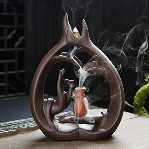 Lotus Buddha Backflow Incense Holder, Home Zen Incense Burner With 10PCs Backflow Incense, Ceramic Decoration Incense Holder Incense Burner (Style 2)