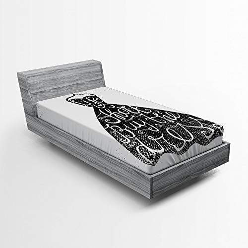 Ambesonne Lifestyle Fitted Sheet, Life is Short Buy The Dress Words on Hanger Positive Illustration, Soft Decorative Fabric Bedding All-Round Elastic Pocket, Twin Size, Brown White