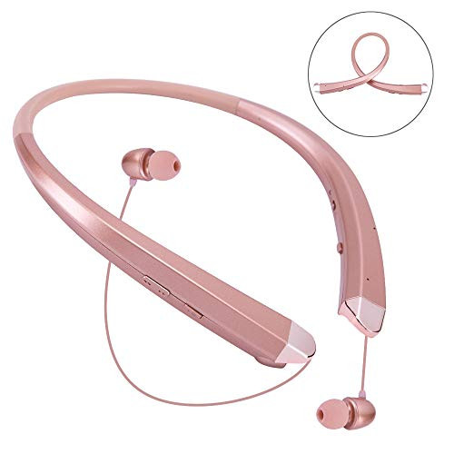 Bluetooth Neckband Headphones with Retractable Earbuds,Wireless Sport Headset Sweatproof,HD Stereo Noise Cancelling Earphones with Mic(Rose Gold) Bluetooth Neckband Headphones with Retractable Earbuds,Wireless Sport Headset Sweatproof,HD Stereo Noise Cancelling Earphones with Mic(Rose Gold)