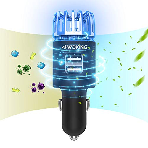 4WDKING Car Air Purifier Ionizer, 12V Plug-in Car Air Freshener Gadgets with Dual USB Charger Removes Cigarette Smoke, Pet and Food Odor, Ionic Ozone - Black