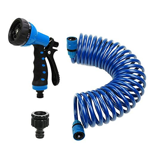 Recoil Garden Hose 25FT EVA Water Hose with 7-Pattern Spray Nozzle,3/8 inch Self Coiling Lightweight Garden Hose,Lead Free Retractable Drinking Water Safe Garden Coil Hose for Lawn Patio Garden (Blue)