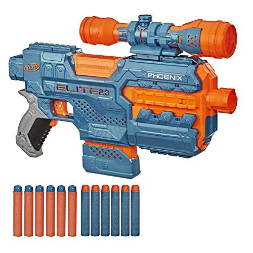 NERF Elite 2.0 Phoenix CS-6 Motorized Blaster, 12 Official Darts, 6-Dart Clip, Scope, Tactical Rails, Barrel and Stock Attachment Points