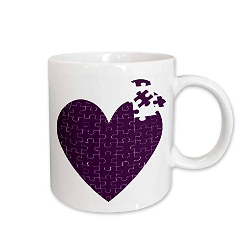 3dRose Large Purple Heart Made of Puzzle Pieces Ceramic Mug, 11-Ounce