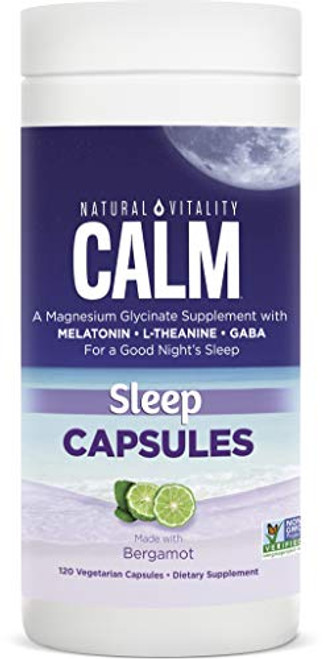 Natural Vitality Calm Sleep Capsules, Magnesium Glycinate, L-Theanine, GABA, Melatonin, Sleep Aid, Gluten Free, Non-GMO  120 Capsules